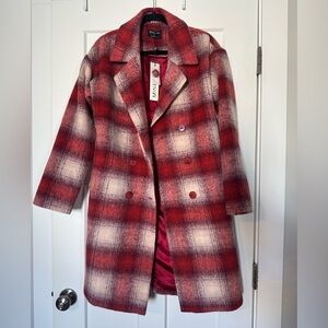 MINKPINK Sophie Red and Cream Plaid Coat